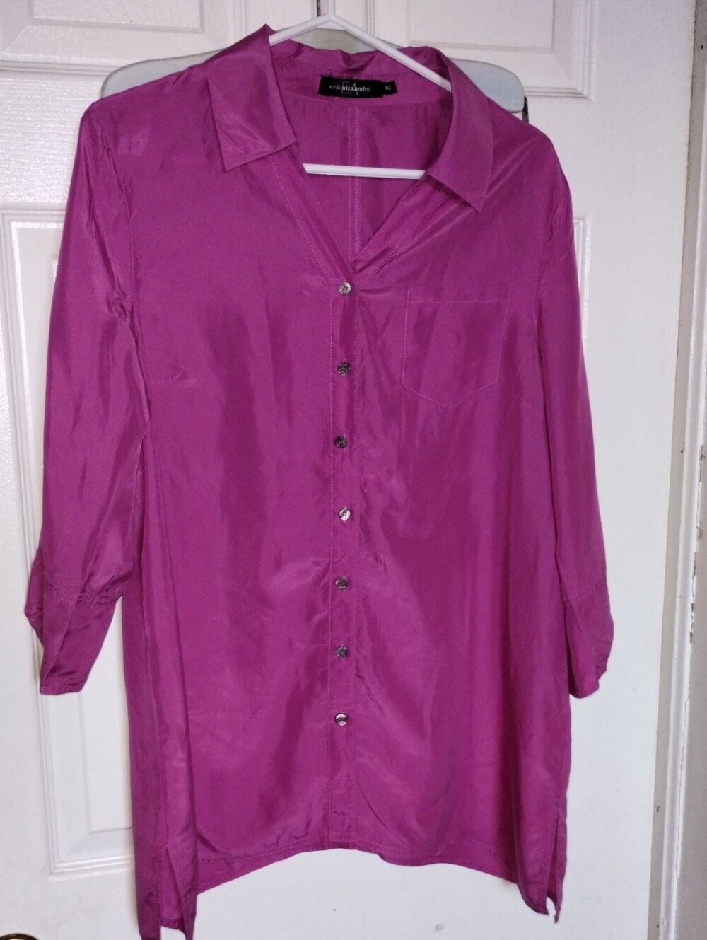 Eric Alexander 100% Silk Button Down Blouse Shirt Magenta Pink Size 40